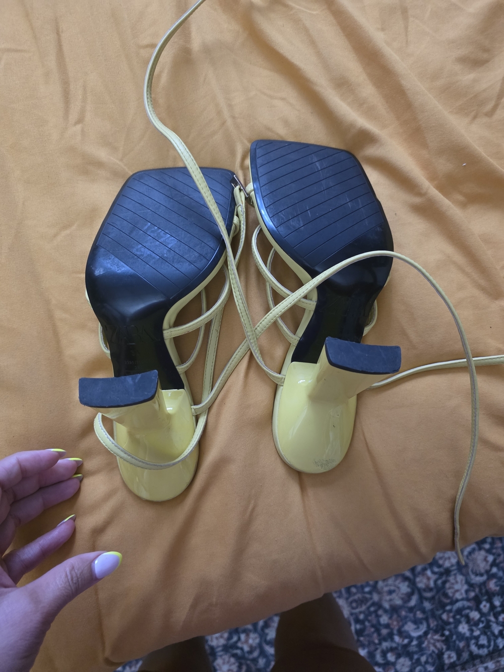 ZARA Yellow Strappy Square-Toe Sandals - Picture 6 of 7